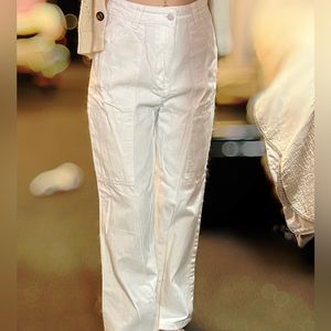 White carpenter cargo wide leg jeans